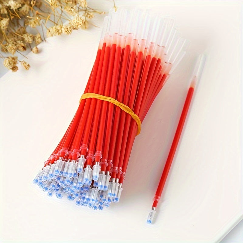 100pcs Gel Pen Refills in Red, Blue, and Black Ink, 0.5mm, ideal for office and school writing supplies.