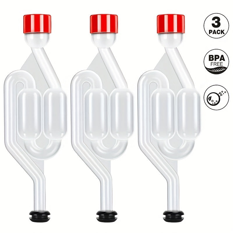 3 S-Shape Fermentation Bubble Airlocks for Homebrew & Wine Making, made of durable polypropylene with food-safe grommets, perfect for pickling & fermenting in Mason jars.