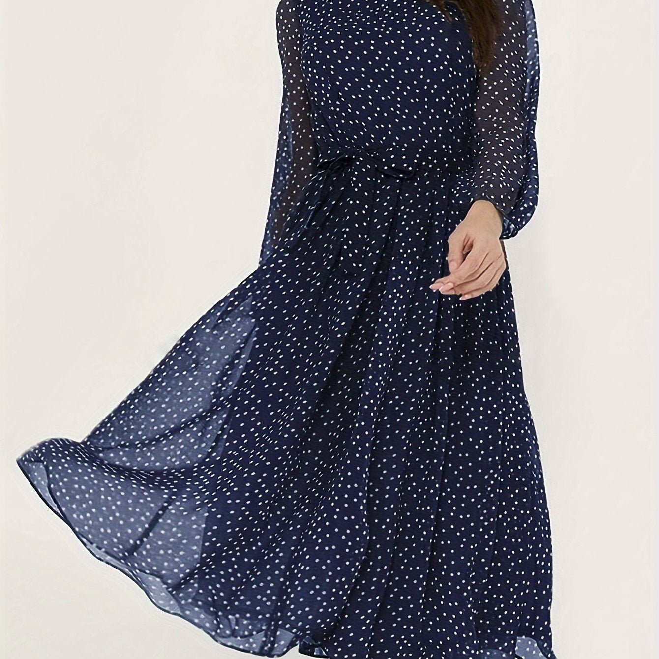 Stylish Polka Dot A-Line Dress with Tie Waist - Versatile for Spring/Summer/Fall