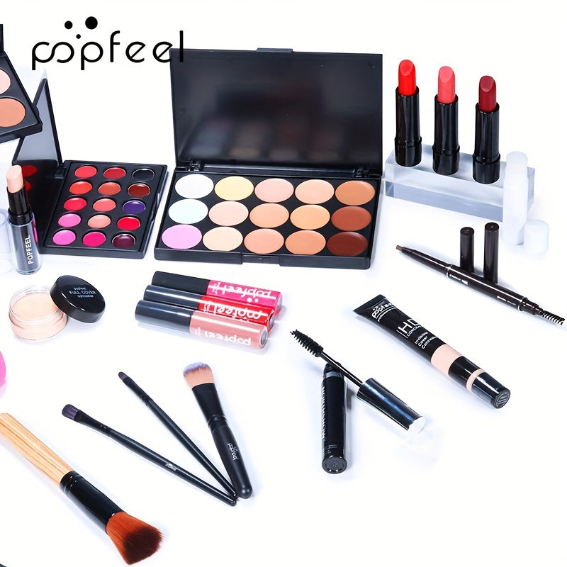 POPFEEL Travel Makeup Kit with Black Case, Multi-Product Beauty Collection for On-the-Go Touch-ups