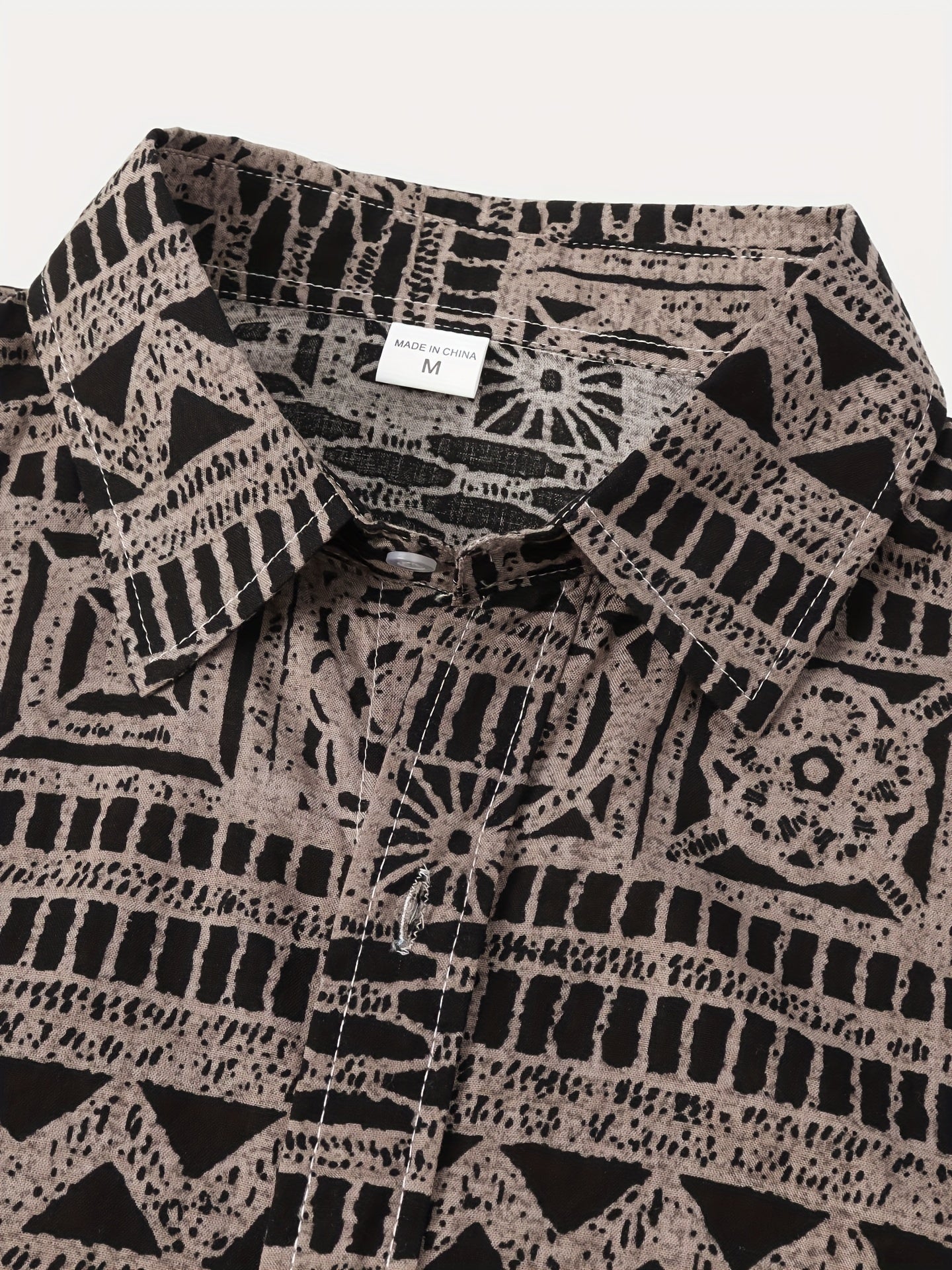 Men's geometric print button-up shirt, perfect for summer.