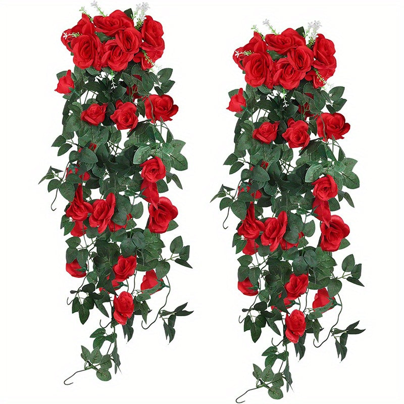 2 Artificial Rose Vine Garlands, 100.58cm each. Ideal for Indoor and Outdoor Decor on Valentine's Day, Mother's Day, Graduation, and Independence Day.