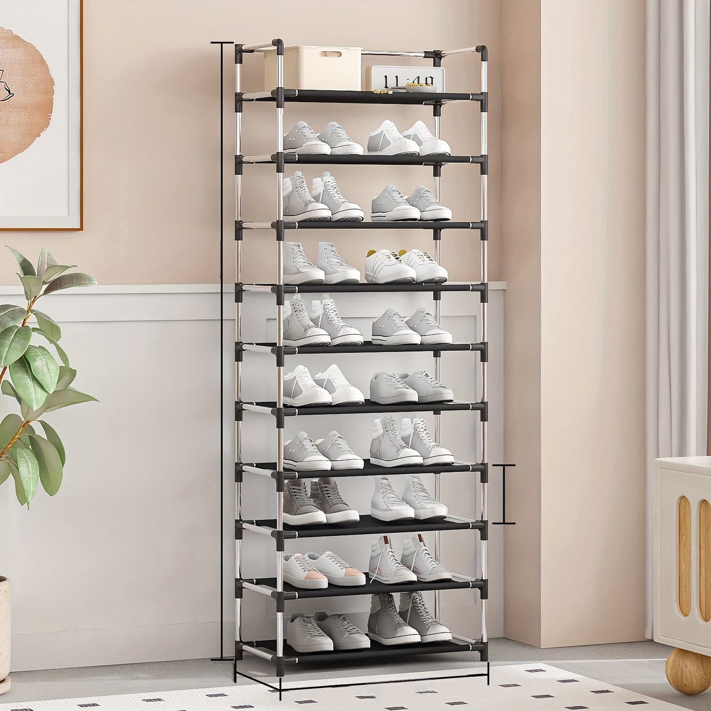 A space-saving and practical home shoe rack with 10 layers.