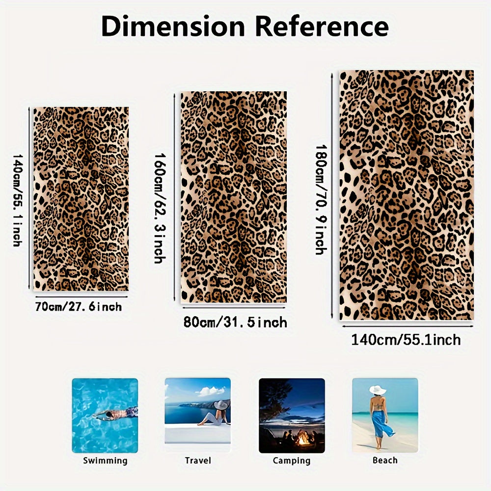 Leopard Print Microfiber Beach Towel - Quick Dry, Oversized and Absorbent for Beach or Pool - Hand Wash Recommended