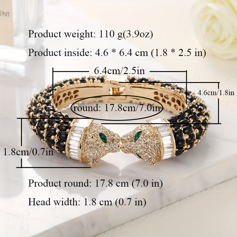 GrayBirds Vintage Elegant Animal-Themed Open Cuff Bracelet featuring a Dual-Headed Tiger Design adorned with Resin and Rhinestones. Crafted from 18K Golden Plated Zinc Alloy, it showcases the July Birthstone and makes a perfect gift for women on their