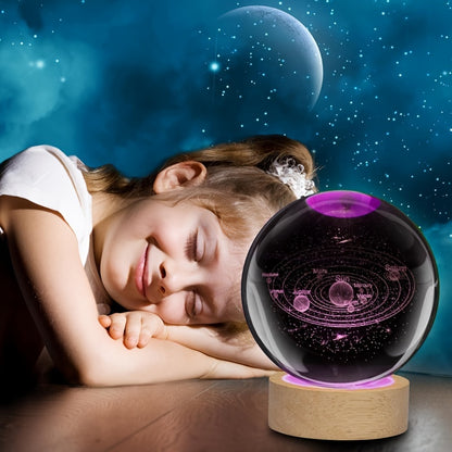 3D solar system night light with crystal glass ball, perfect astronomy gift for astronomy lovers. Can be used as a bedside Christmas gift for boyfriends and girlfriends.