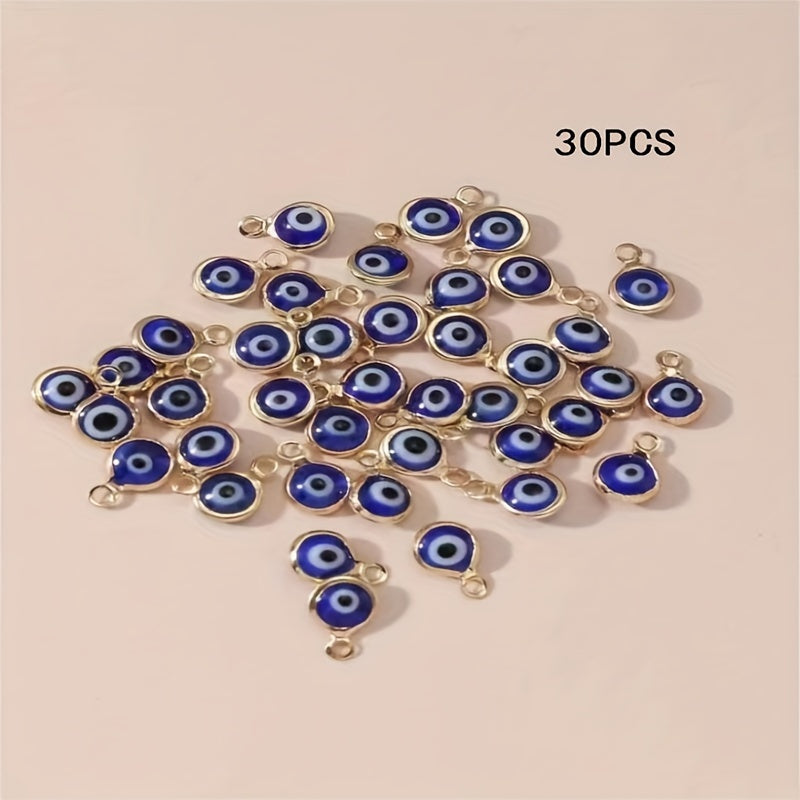 30 pieces of Blue Evil Eye Charms, Resin Pendant Beads for Crafting Jewelry, DIY Bracelets, Necklaces, and Earrings Accessories.