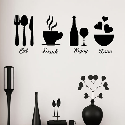 1 set of 17 pieces of acrylic mirror wall stickers for kitchen decor, including fork, spoon, bowl, tea cup, and bottle signs. 3D mirror decal for DIY kitchen wall decor in living room or