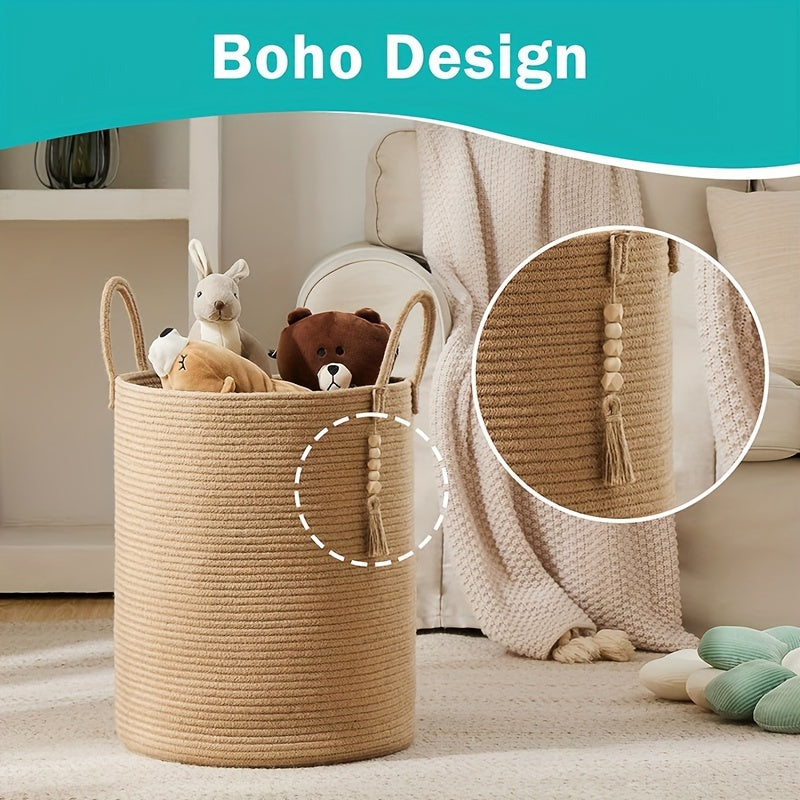 Get organized with our 1pc Jute Rope Woven Hamper, a versatile laundry basket that holds up to 58L. This tall woven collapsible basket is perfect for organizing blankets, clothes, and more in your laundry room. Use it to store supplies in the bathroom