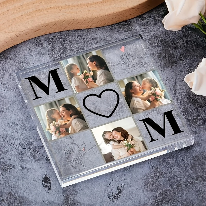 Give Mom a Special Touch with a Custom Acrylic Photo Frame - Horizontal 4-Slot Desktop Display, Stylish Square Design, Ideal Mother's Day Present from Daughter