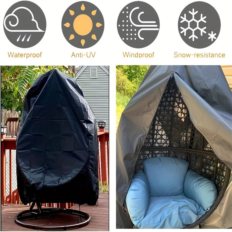 Two Heavy Duty 800D Polyester Egg Chair Covers with Zipper, Waterproof and Windproof, Black