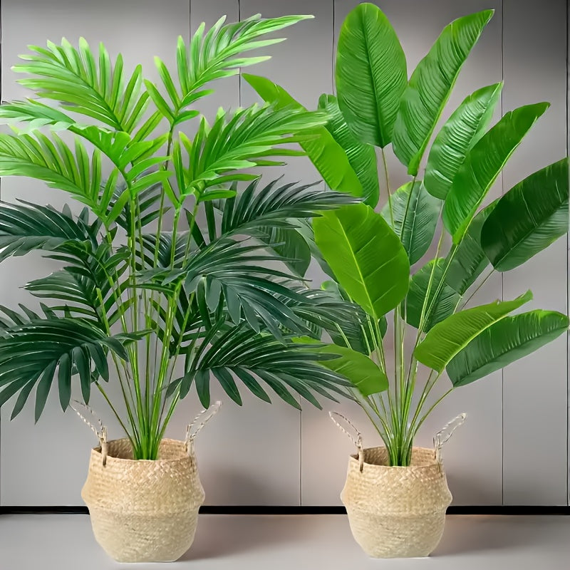 2 artificial palm plants for spring/summer home decor, living room, office. Flowerpots not included.