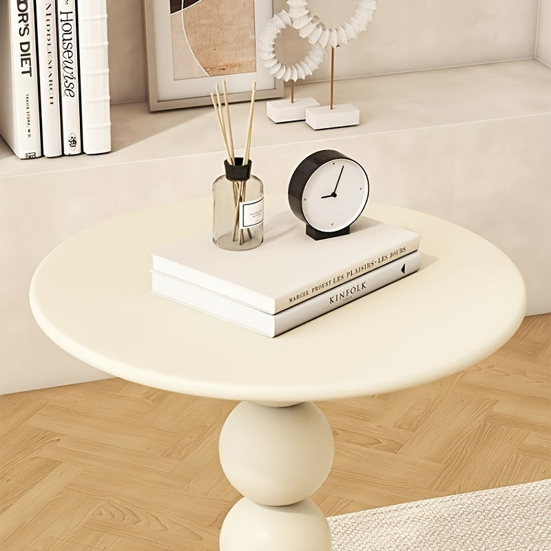 Sleek Nordic Style Round Side Table in Creamy White Metal - Conveniently Portable for Use in Living Room, Balcony, or Bedside - Effortless Setup, Ready to Use out of the Box