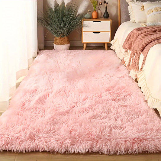 Luxurious Pink Shaggy Area Mat - Soft and Absorbent Mat for Bedroom and Living Room Decor, Polyester Material, Non-Slip, Machine-Made, Perfect for Any Holiday, Living Room Rug