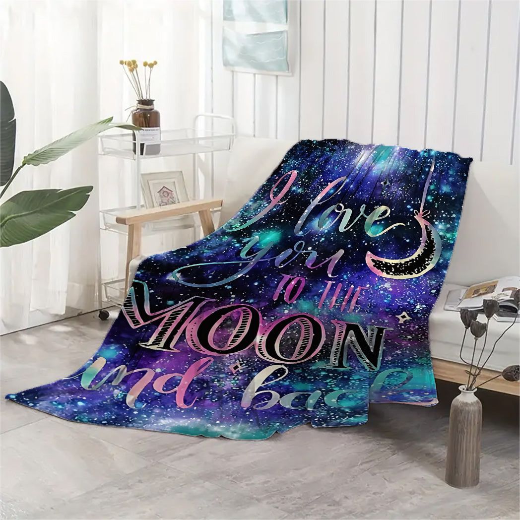 HKStorage Flannel Blanket - 1 piece, featuring a contemporary print of "I Love You to The Moon and Back." Made from soft all-season knit fabric with 100% polyester material and 250-300gsm. Hand wash only. Versatile for use on sofa, office, travel, and