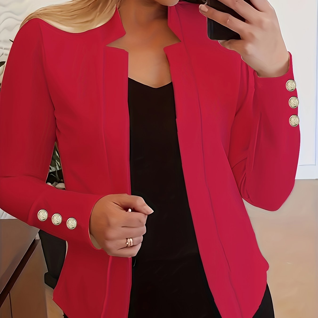 1pc Plus Size Solid Color Cardigan Jacket with Faux Button Detail, Polyester Knit Fabric, Notched Lapel, Spring/Autumn Outerwear