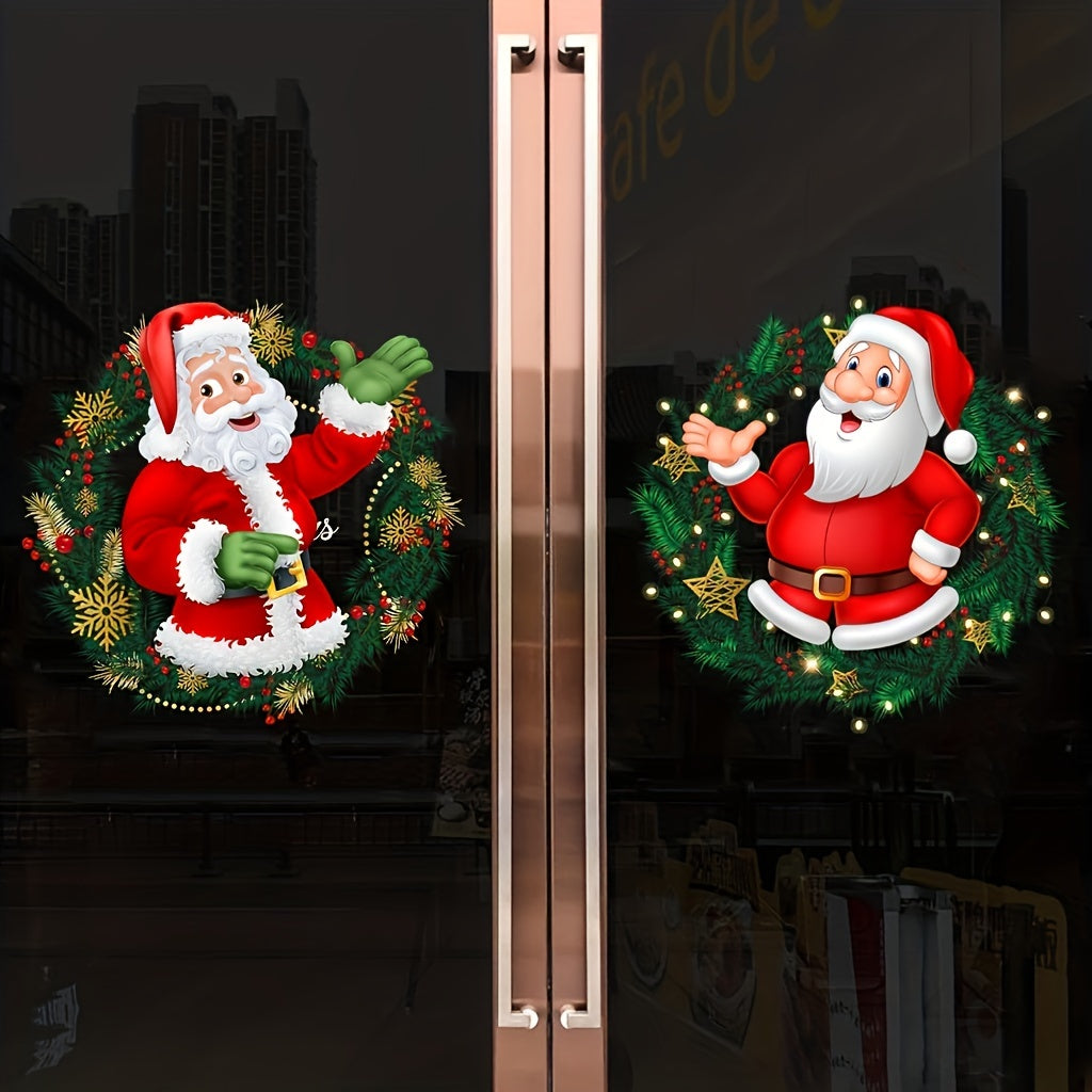 Set of 2 Christmas Glass Window Stickers featuring a Santa Claus Pattern for decorating bedrooms, living rooms, homes, shopping malls, etc. These removable stickers add a festive touch to any space.