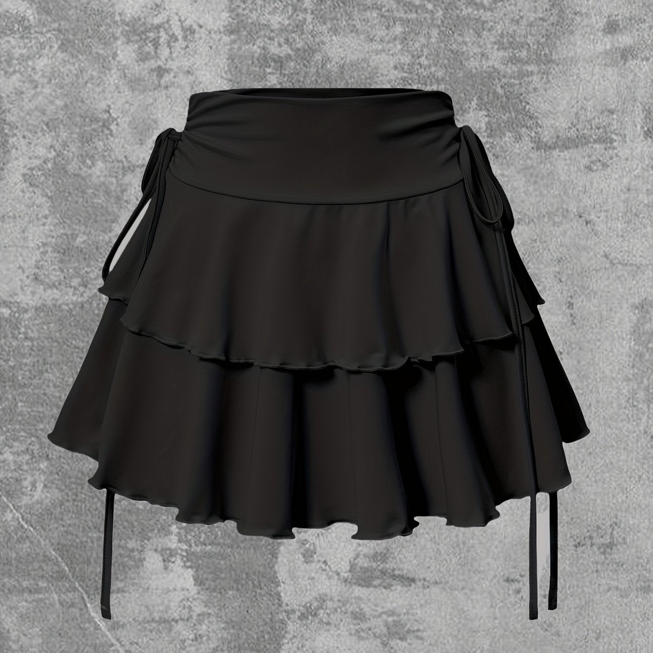 Chic mini skirt with faux drawstring for women - high-waist design, versatile for all seasons, machine washable