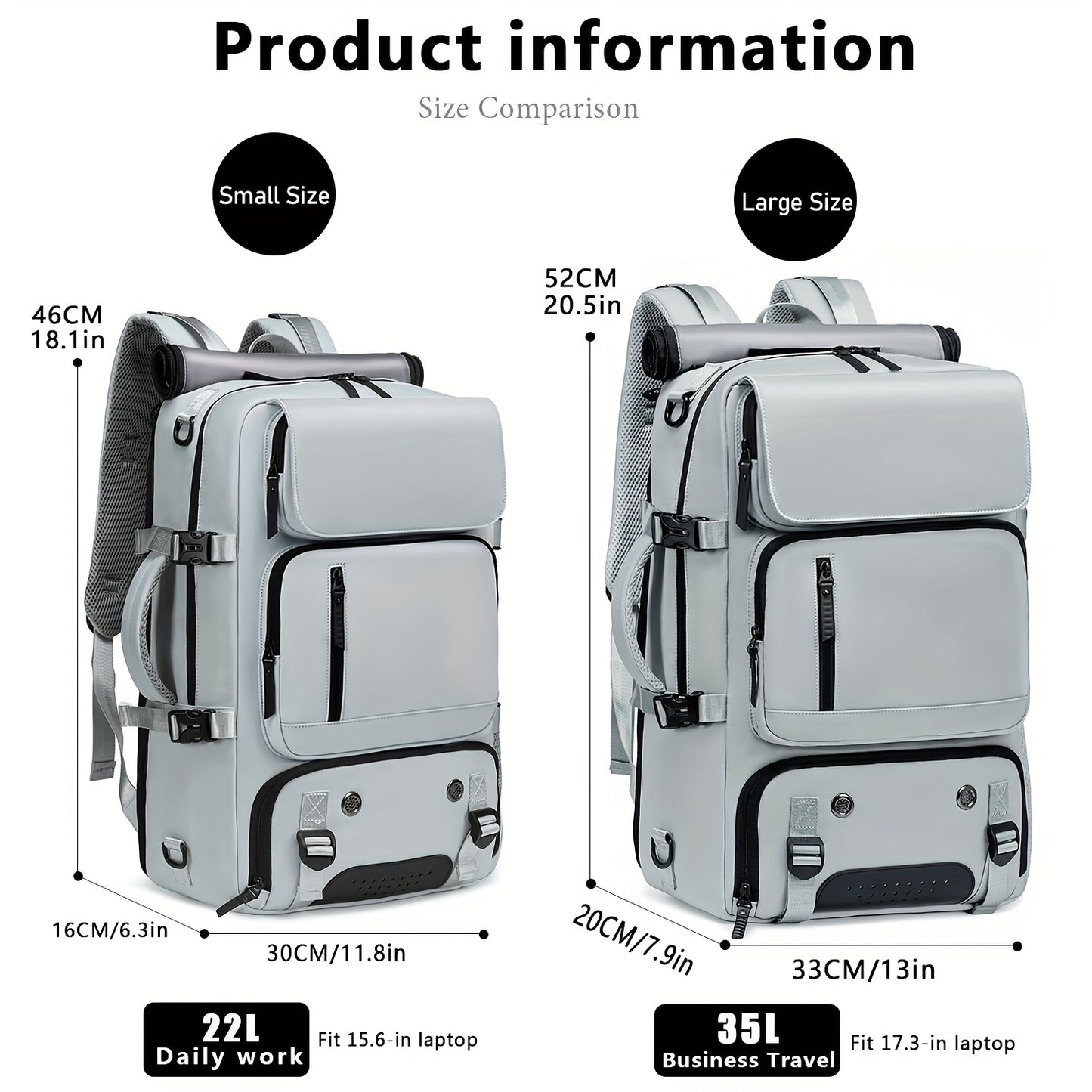 Men's travel backpack with large capacity for hiking, business, and laptops, includes a waterproof shoe bag.