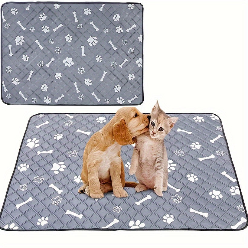 2 navy blue & gray paw washable dog pee pads - reusable, highly absorbent & odor-controlling pet training mats, non-slip for home & travel use. Fits all dog sizes.