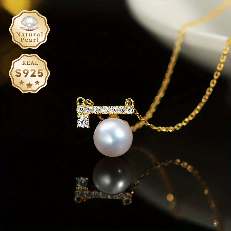 Vintage-inspired Pearl Pendant Necklace made of 925 Sterling Silver for Women - Features Natural Sea Salt Pearls and Comes in a Sparkling Gift Box - Ideal Gift choice for Women