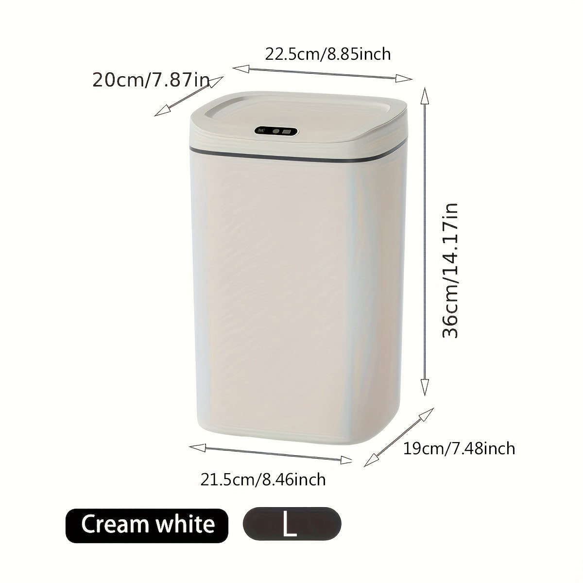 Smart detector trash can with quiet close and odor-proof; multiple capacity options for various rooms; battery operated (AA), batteries not included.