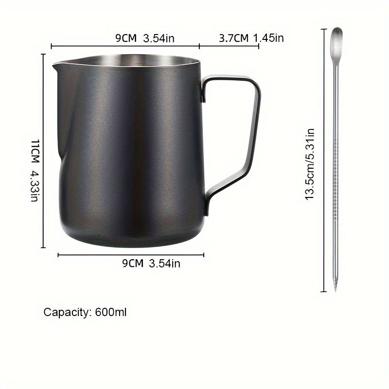 Upgrade your latte art game with our premium stainless steel milk jug. Made from thickened 304 stainless steel, this hand-pouring jug is perfect for coffee shops and kitchens. Available in silvery, white, or black, and in sizes of 350ml or 600ml.