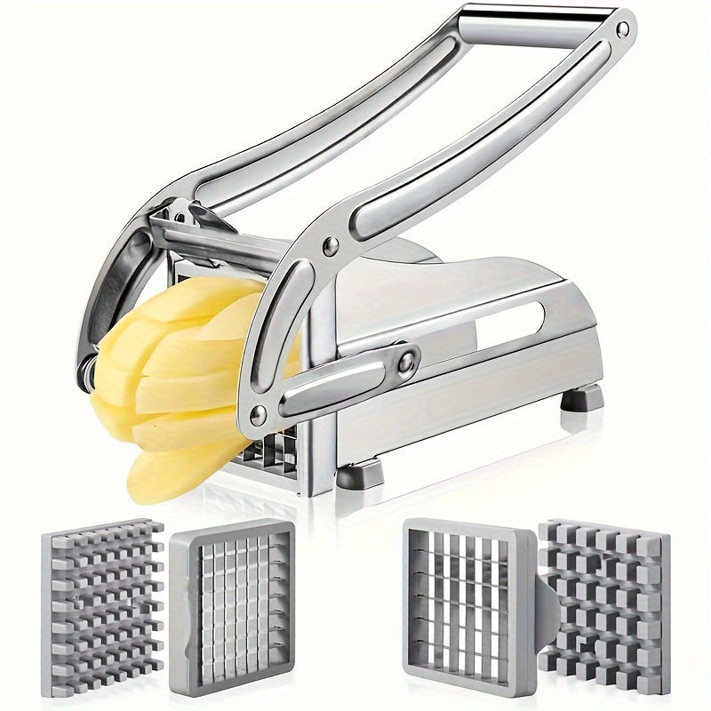 One piece of a multifunctional fruit slicer made of stainless steel, can be used as a vegetable cutter, potato shredder, onion mincer chopper, household cheese grater, vegetable grater, ginger grater, part of a collection of kitchen gadgets and tools.