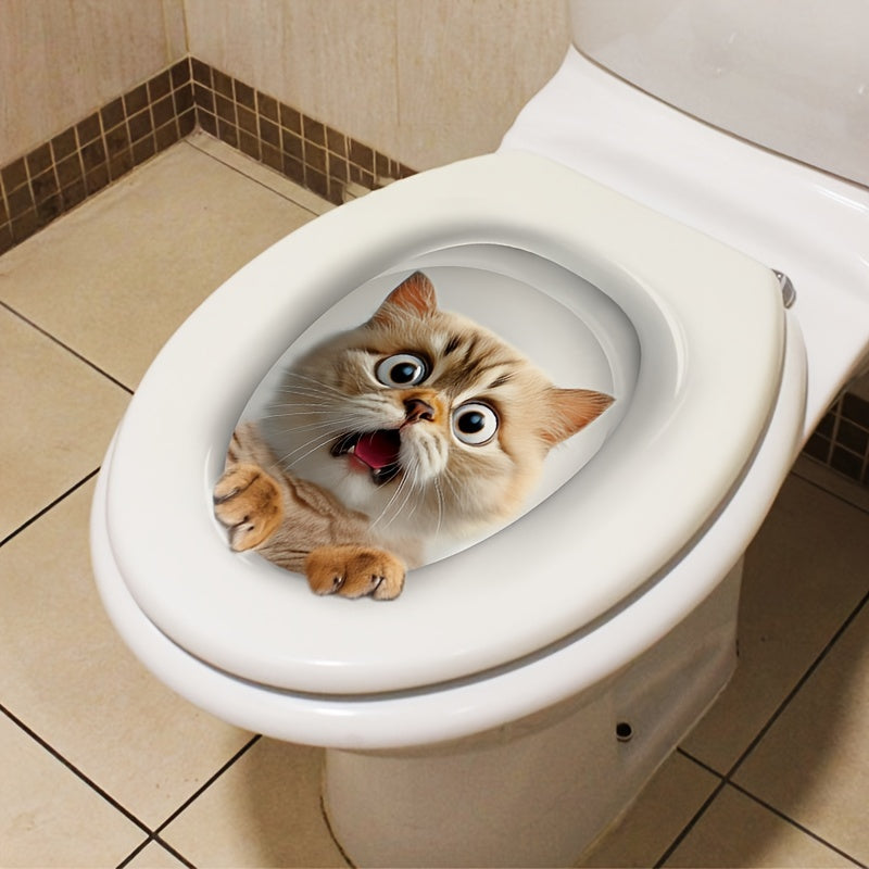 Whimsical toilet sticker featuring a peeking cat adds humor and charm to home decor. Easy to apply on ceramics, single-use with semi-matte finish for a quirky touch.