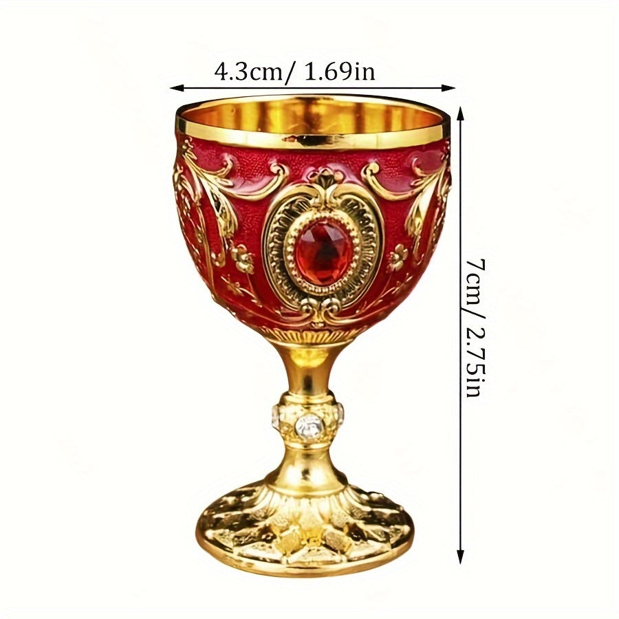 Two 30ML chalice goblets and an embossed diamond-encrusted metal shot glass for red or white wine, perfect for parties, weddings, and anniversaries.