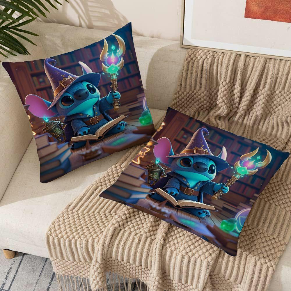 Set of 2 Disney Stitch Witch Hat Cushion Covers, 45.72x45.72 cm, Trendy Pillowcases for Sofas, Living Rooms, and Outdoor Spaces, Perfect for Halloween Decor