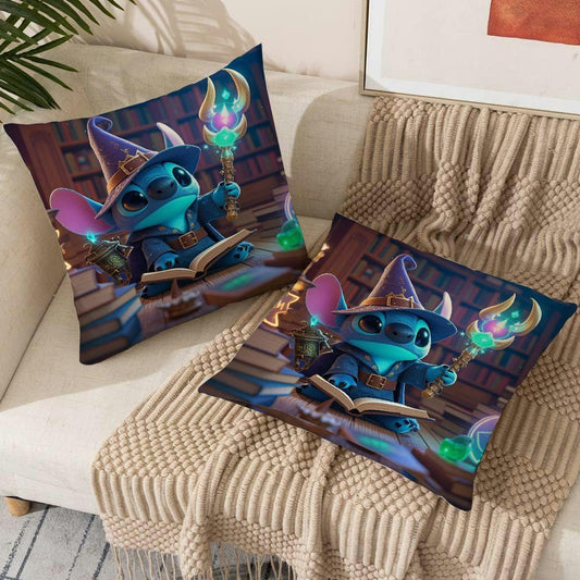 Set of 2 Disney Stitch Witch Hat Cushion Covers, 45.72x45.72 cm, Trendy Pillowcases for Sofas, Living Rooms, and Outdoor Spaces, Perfect for Halloween Decor