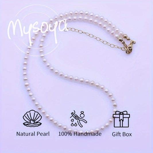 Handcrafted Natural White Freshwater Pearl Necklace Choker with 4.5-5mm Pearls - Comes in a Gift Box. Gender-neutral jewelry perfect for everyday wear, parties, birthdays, anniversaries, Thanksgiving, Christmas, New Year, and Valentine's Day. A