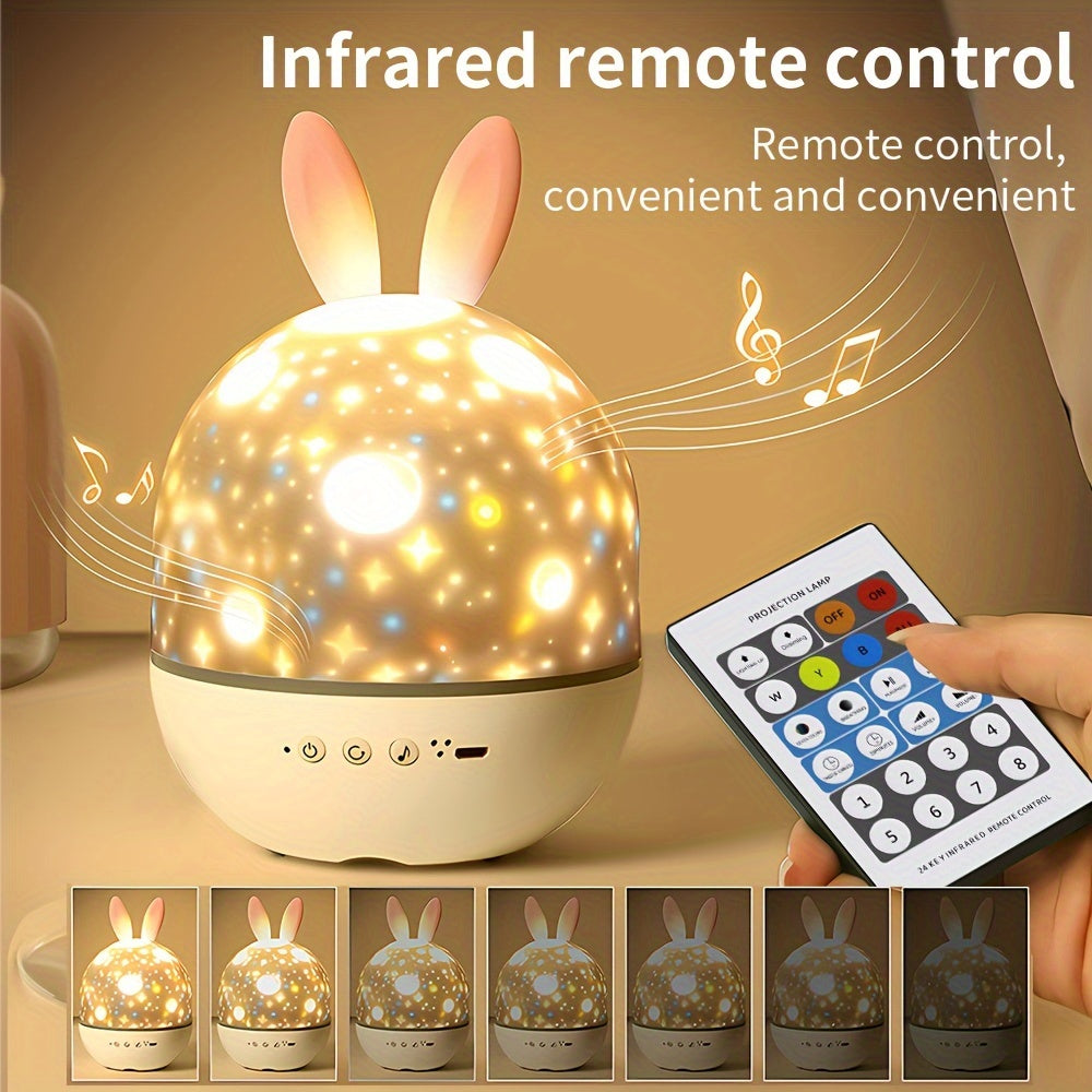 Children's Night Light with Baby Starry Sky Projector and Galaxy Night Light Projector, featuring 360° rotation and 8 music options. This remote control LED light is perfect for boys and girls as a bedside table lamp. Makes a great Christmas or birthday