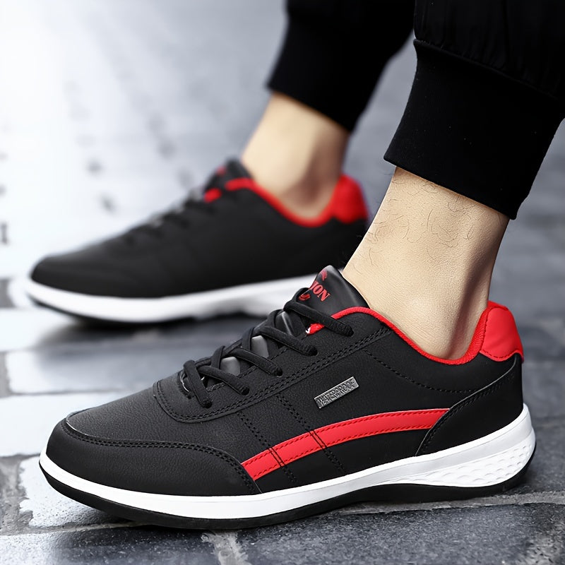 FAYWELLME unisex faux leather sneakers with breathable lining, MD sole, motion-control pronation, and all-season stabilizing sports shoes for men and women.