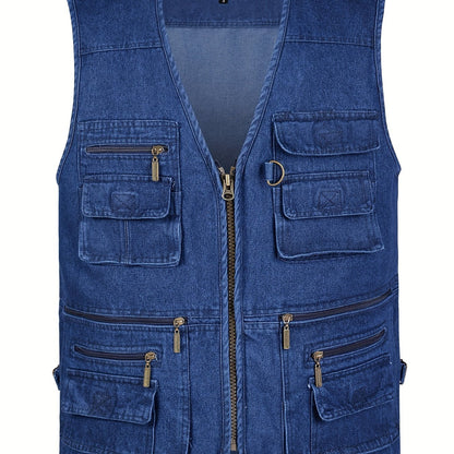 Men's Casual Zipper Pockets Cargo Vest for Spring/Summer Outdoor Activities