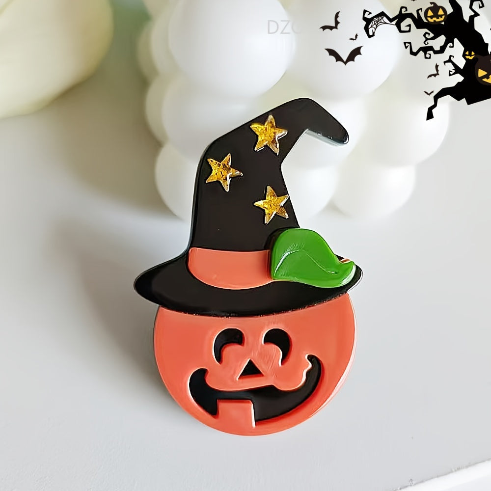 Retro Punk Inspired Acrylic Brooch Pins - Quirky Cartoon Designs for Scarves and Jackets, Featuring Halloween Icons like Pumpkins, Skeletons, and Bats