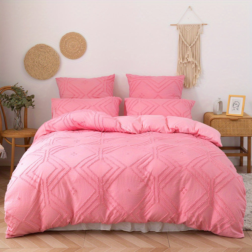 Boho Grid Tufted Duvet Cover Set - Includes 2 or 3 Pieces, Suitable for All Seasons, Soft and Comfortable Bedding Set for Bedroom