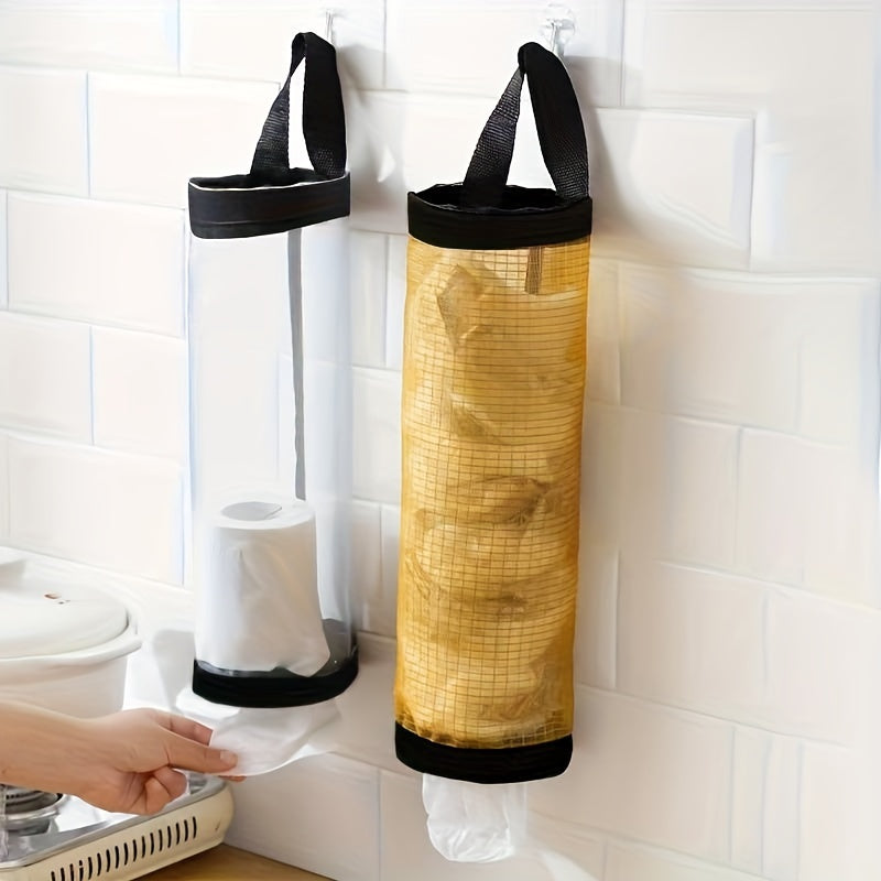 Organize your plastic and garbage bags with this wall-mounted shopping bag organizer, the perfect kitchen storage solution. Keep non-food contact items tidy and easily accessible.