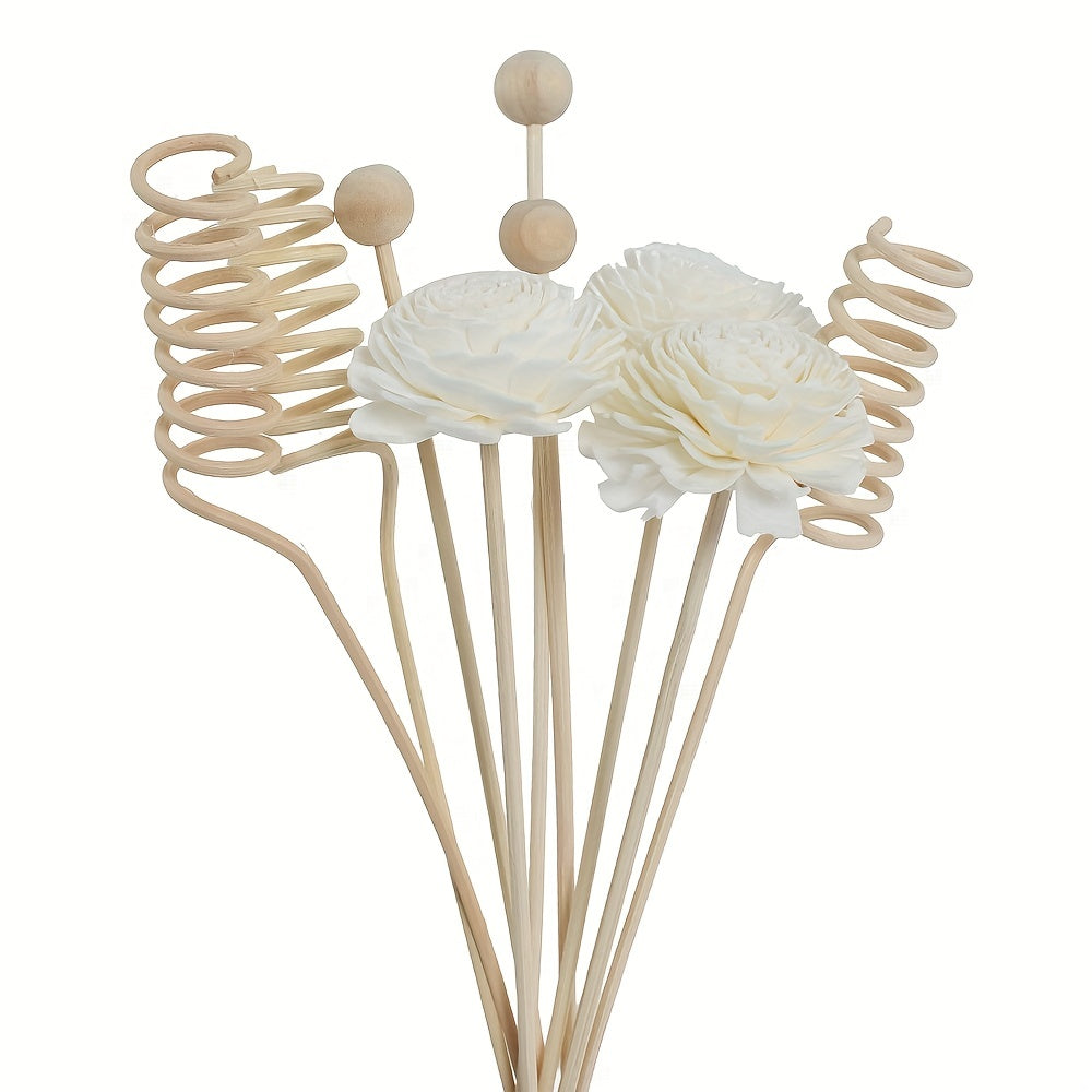 Chrysanthemum reed diffuser set includes 9 pieces for home decor.