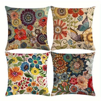 Mexican elements linen blend throw pillow case, featuring butterflies and flowers. Single-sided print, no pillow insert. Size: 45.72x45.72cm. Perfect for living room, bedroom, couch, or sofa décor.