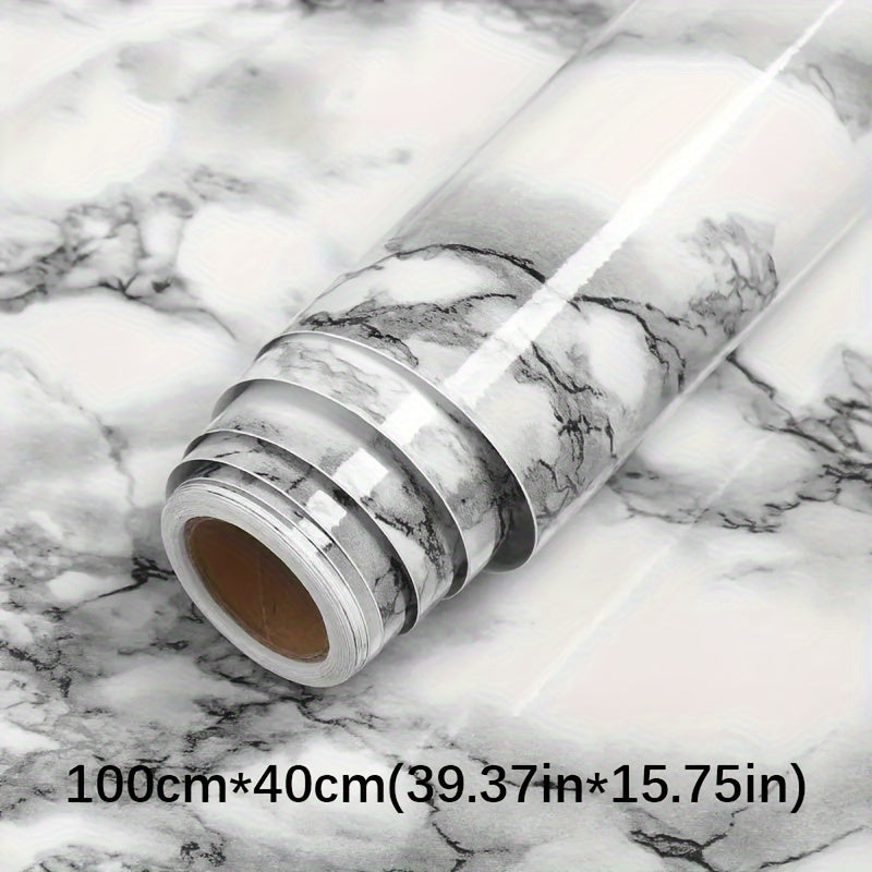 Marble texture self-adhesive wallpaper, waterproof, oil & heat resistant for kitchen, bathroom, and room renovation. Easy peel & stick, removable vinyl decorative wallpaper, dimensions