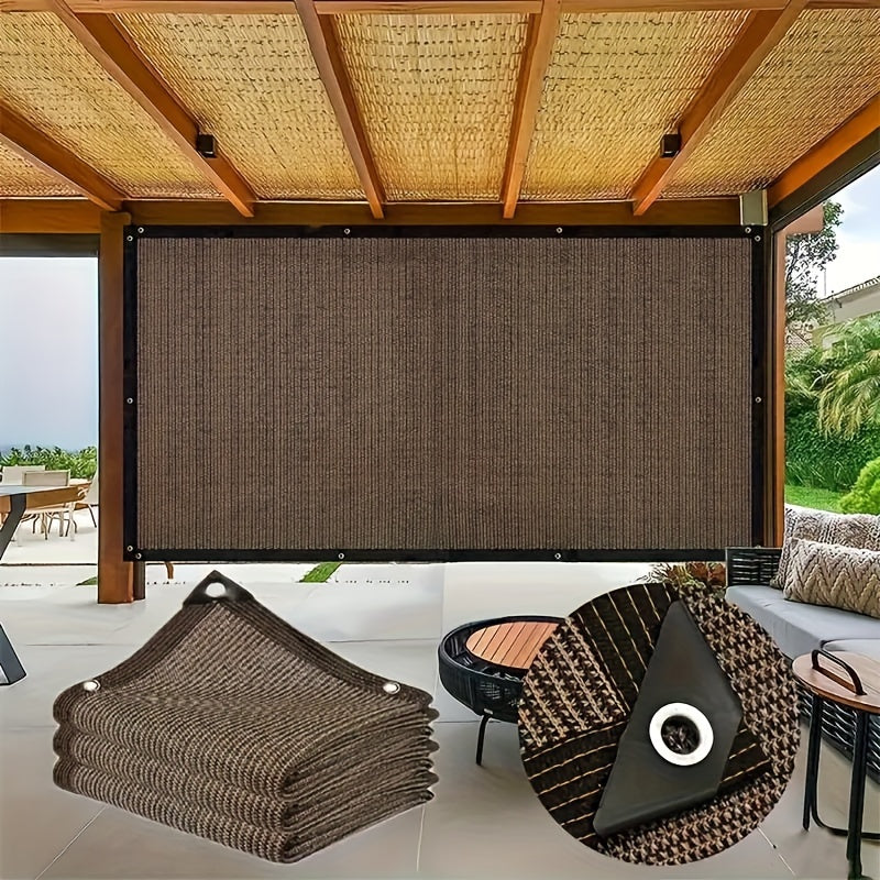 Brown privacy screen for outdoor use, providing breathability and windproof sunshade.