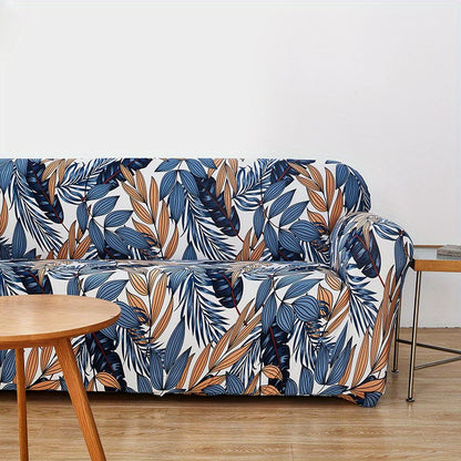 Modern printed sofa slipcover with elastic closure, made of 95% polyester and 5% spandex. Machine washable with active printing and stitched craftsmanship. Fits armchairs to sectional sofas, weighing 100-120gsm fabric.