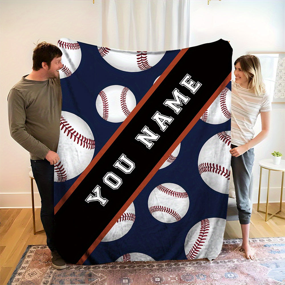 Personalized Sports Theme Cozy Polyester Flannel Blanket - Custom Name Included! Perfect for all Seasons, Machine Washable, Great for Gifting, and Versatile for Any Use.