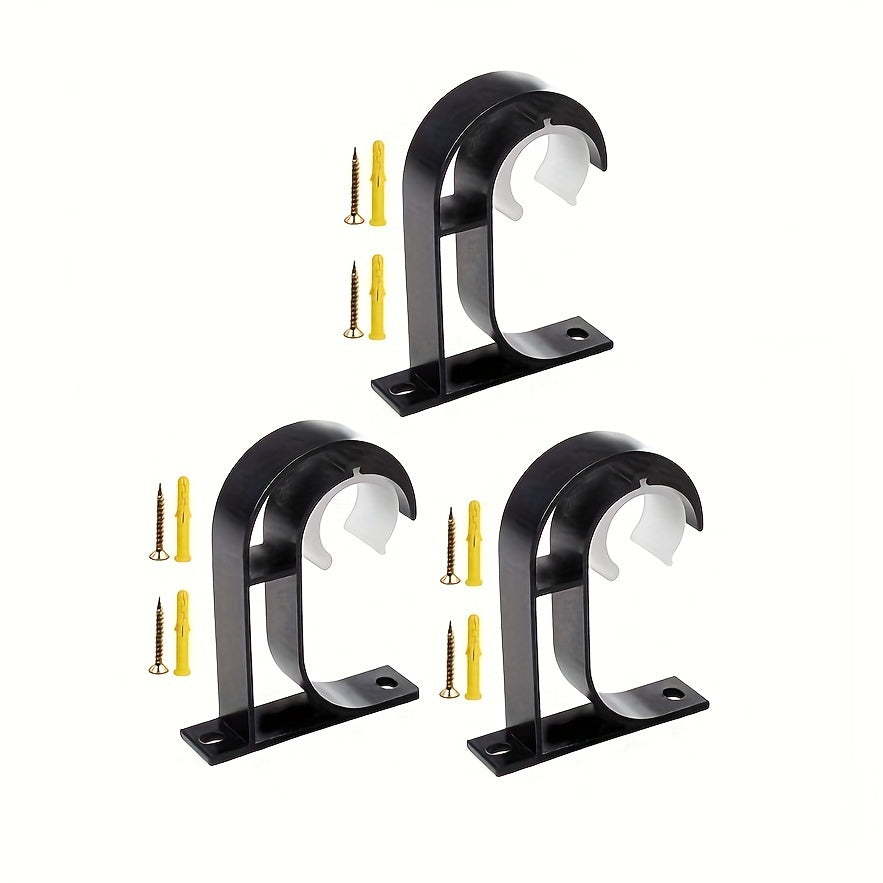 Set of 2 Sleek and Sturdy Black Aluminum Curtain Rod Holders Including 2 Screws and Plastic Expansion Pieces - Simple to Install with a Flexible Design