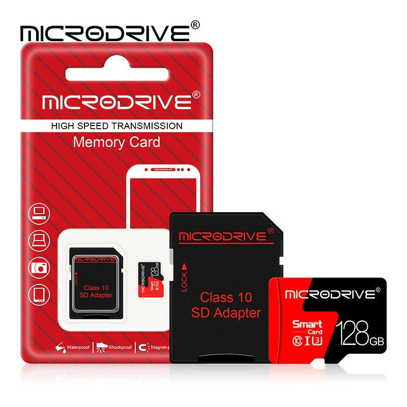 Microdrive offers high-speed TF SD memory cards in sizes ranging from 4GB to 256GB, with a 4K HD USB card reader adapter included.