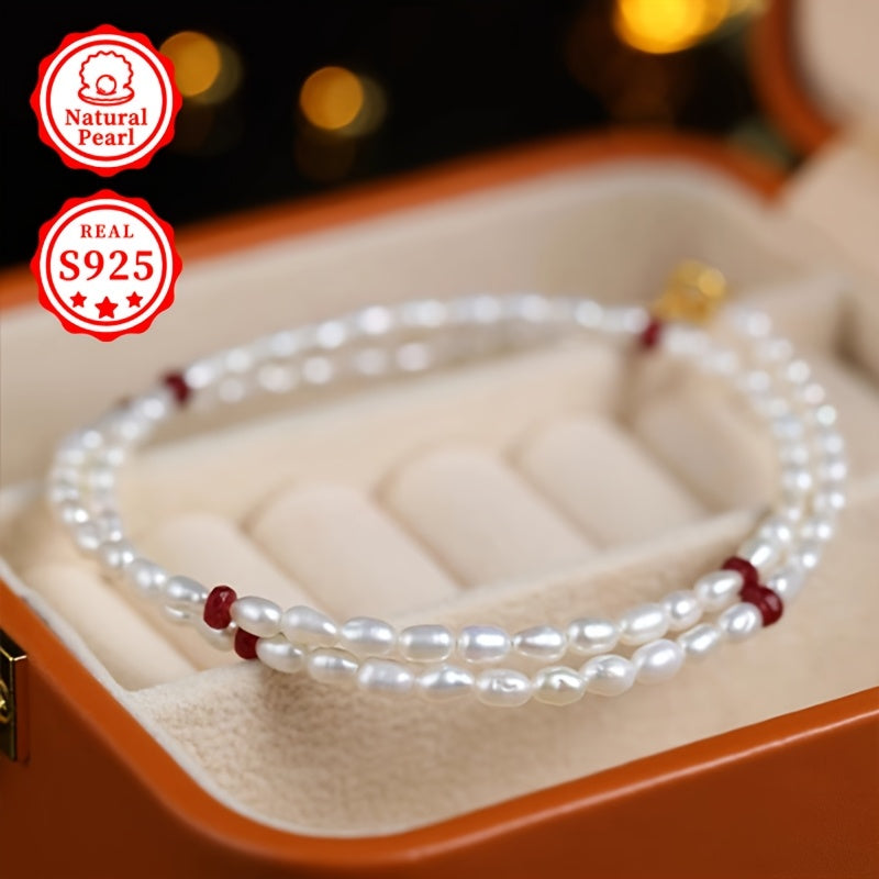 Stylish and Luxurious Freshwater Pearl Necklace for Women - Featuring an S925 Silver Clasp, Adjustable Strand of 3-4mm Rice Shaped June Birthstone Pearls, Perfect Gift Presented in a Gift Box