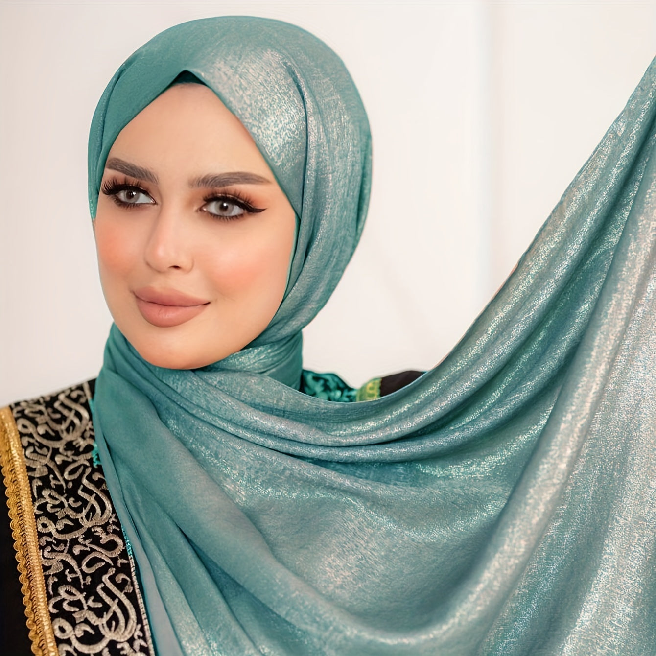 1pc Elegant Velvet Satin Hijab for Women in Khaki, Light Blue, Lotus, or Black - Soft, Glossy finish, perfect for Ramadan and everyday wear - Woven texture, breathable, and stylish hijab