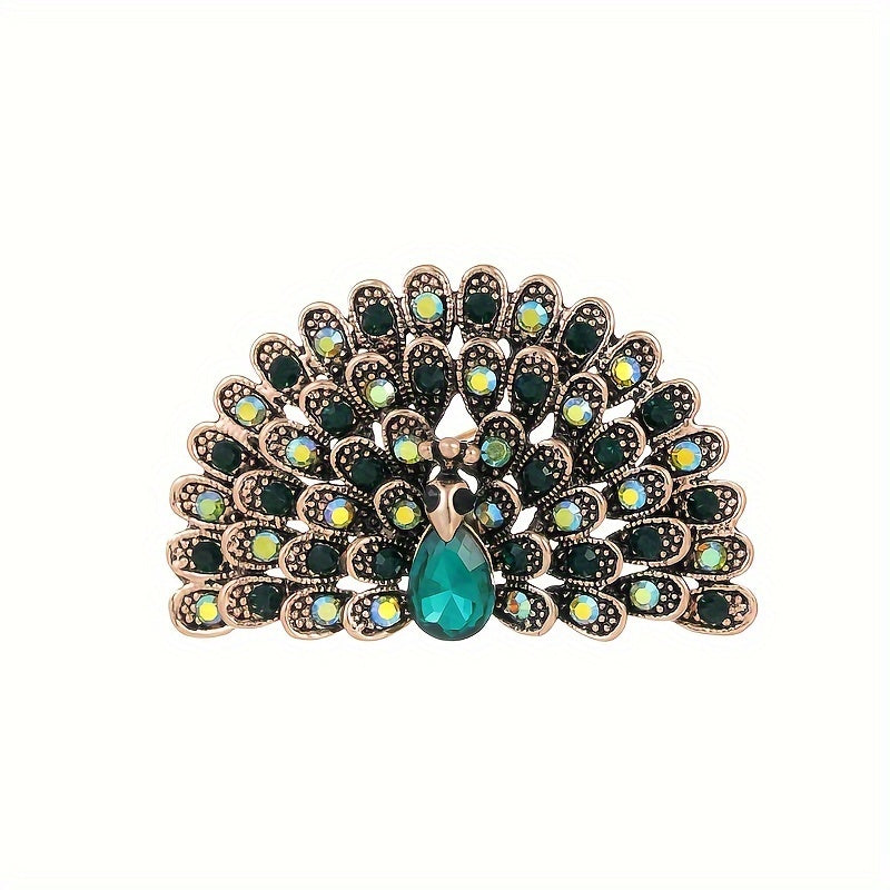 Stylish Antique Peacock Feather Brooch featuring Diamonds - Modern Fashion Accessory for Women